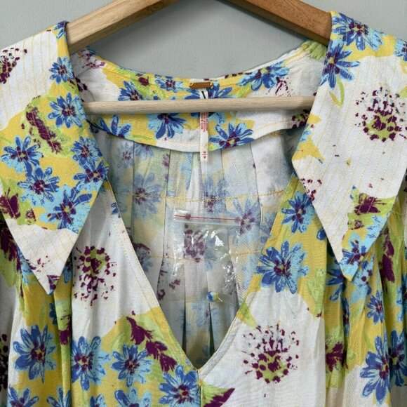 NWT Free People Sugar Crush Mini Dress Women's Medium Lemon Combo Floral Flowy - Picture 9 of 16